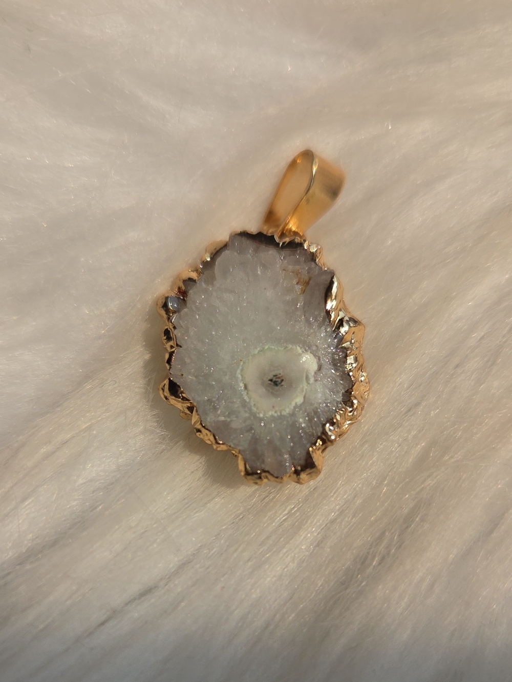 Gold-Edged White Druzy Agate Pendant - Women Jewelry